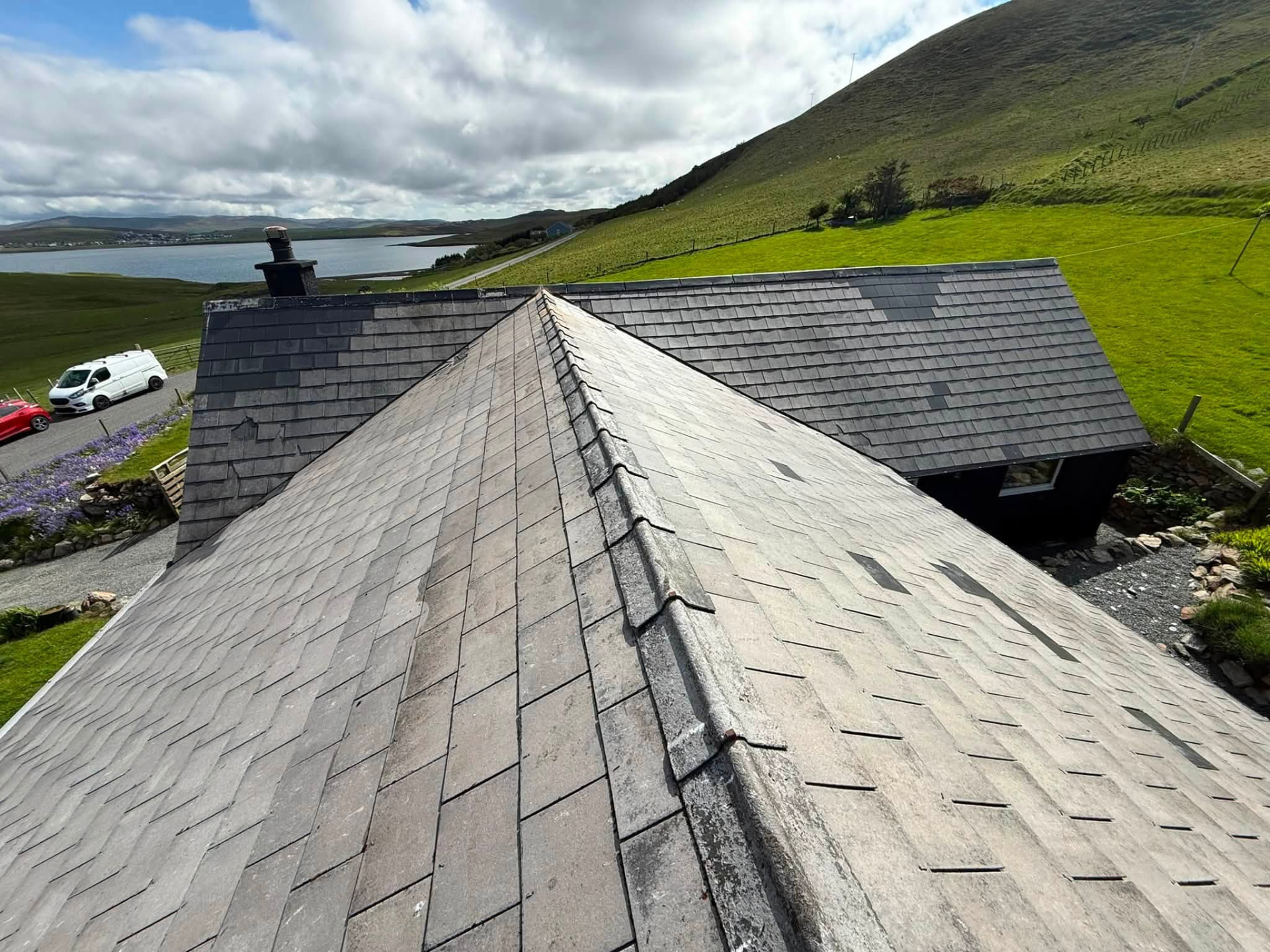 Slate roof repair in Shetland by Arthur & Simpson: before the work started